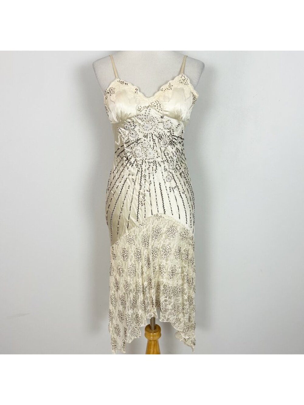 Y2K Sue Wong Nocturne Silk Beaded Slip Dress Asymmetric Size 6 Women's